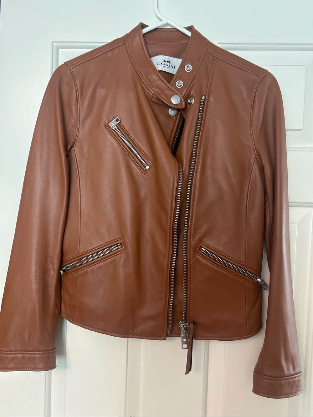 Coach Uptown Racer Sheep Leather Jacket Saddle XS F86528 $895